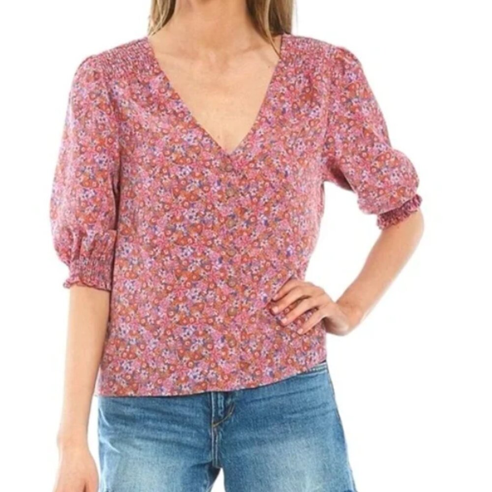 Sanctuary It’s A Must puff sleeve blouse in Meadow pink floral ditsy wms size XL